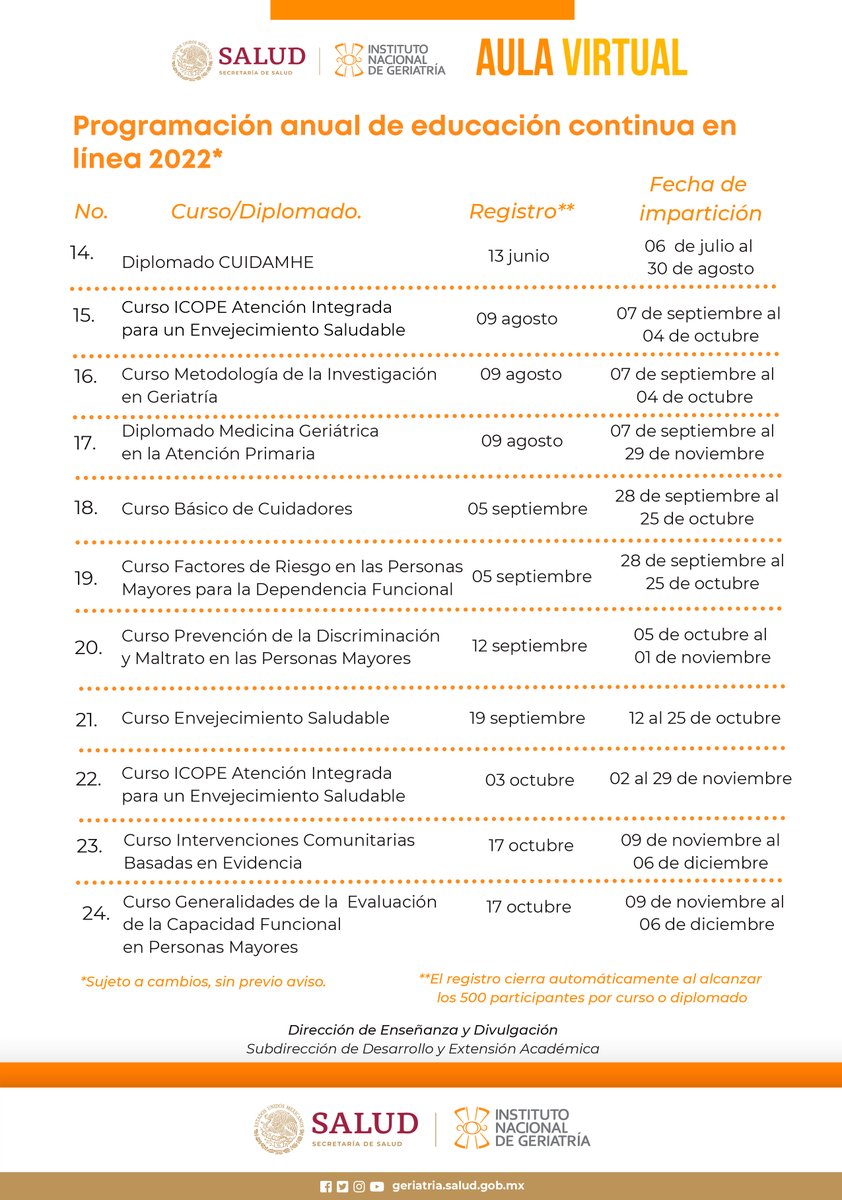 INGER_mx's tweet photo. ¡NO TE LO PIERDAS! 

Te compartimos la programación anual de educación continua en línea 2022. 

Mantente atento a los registros para que no se te pase ninguno. https://t.co/ztoH2Qxjot