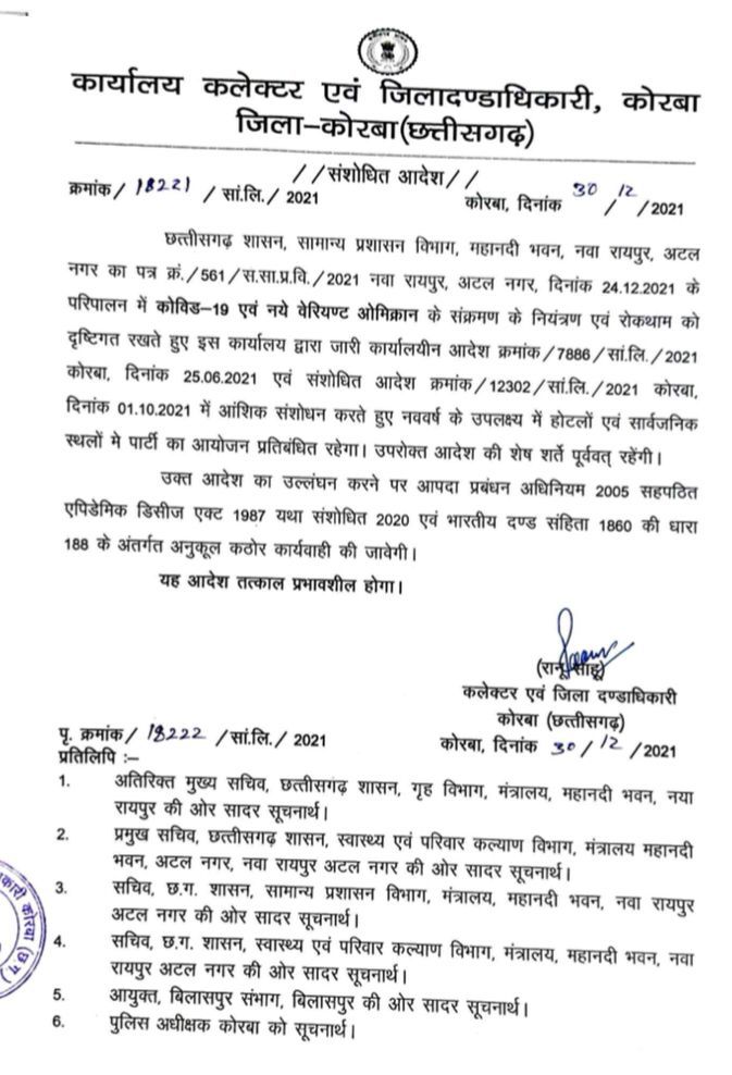 नए साल के सार्वजनिक जश्न पर लगी रोक, प्रशासन ने जारी किया आदेश
