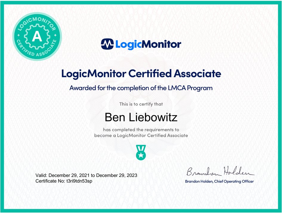 ben_liebowitz's tweet image. End of year, new certification! #LogicMonitor #LMCA.
