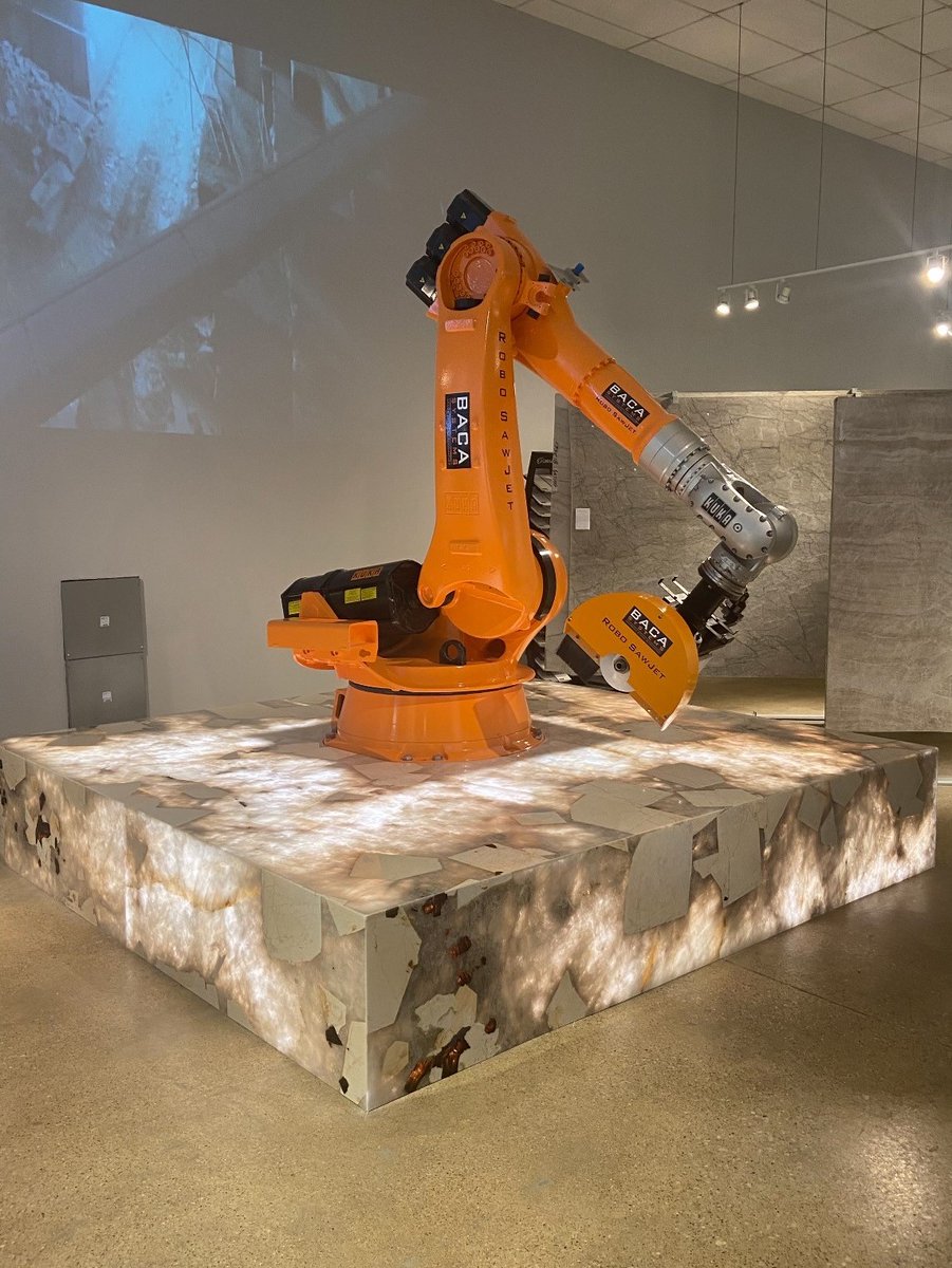 Up close and personal... now on display in our Dallas Showroom. Allied Gallery uses more of the BACA Robotic Automation, System Integration, Waterjet systems for Countertop Fabrication than anyone in the Southwest. The result... precision cuts with less waste!