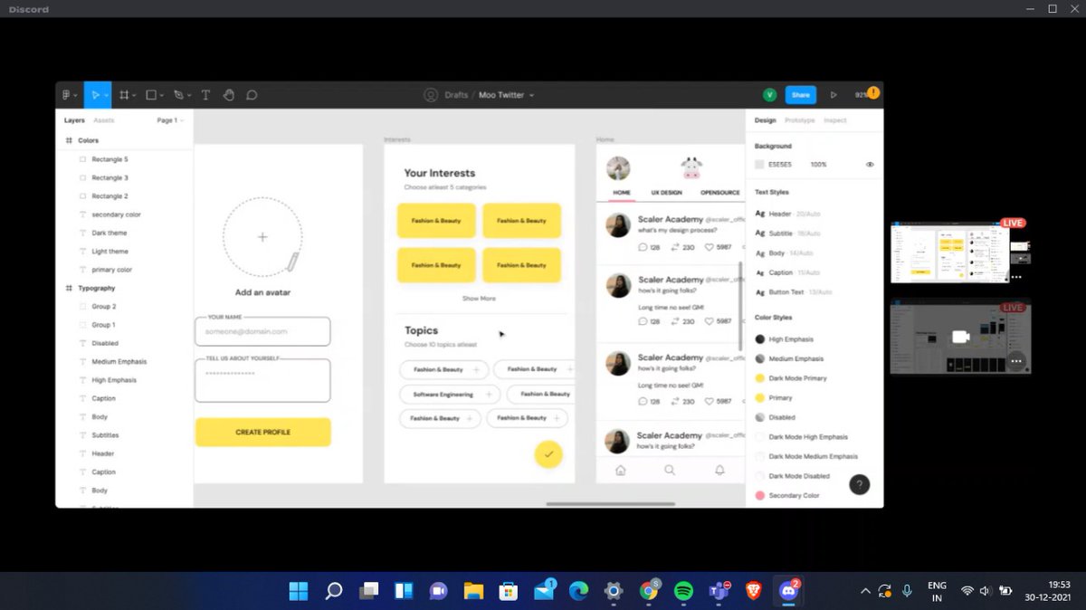 CodeChefSrmRmp's tweet photo. Fabulous session by 🔥@dwvicy🔥 about @figmadesign 
What happened :
👉What is UI/UX
👉How to use Figma
👉Different tools used 
👉 #100daysofui 
👉 @MichiSpotlight 
A gr8 session to finish 2021 
@devs_street @CodeChefSrmRmp 
Tag us to get an exclusive GIVEAWAY https://t.co/2ak1nJwf7h