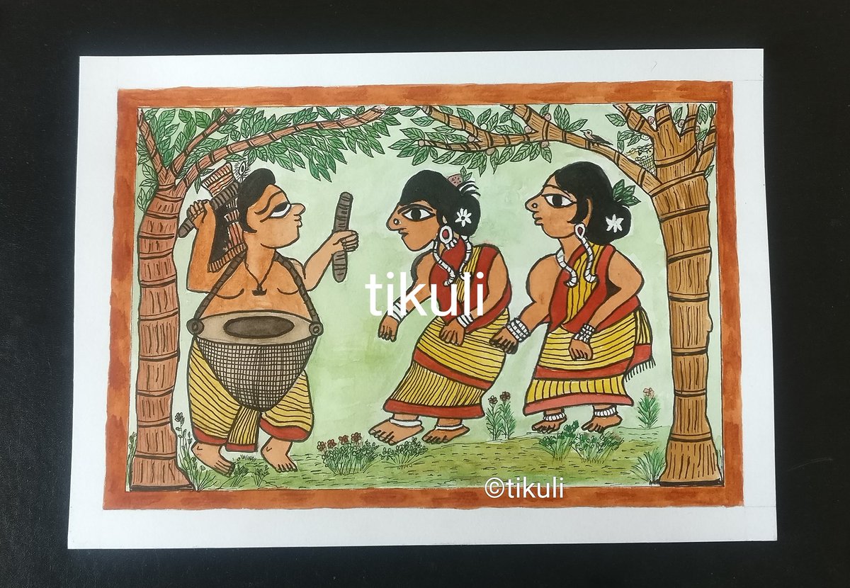 tikulli's tweet photo. I've done a lot of Sohrai Khovar art from #Jharkhand but only one #Paitkar painting. It found a loving home as a gift 4m some1 &amp; I was told they loved it. This is watercolor on A4 paper. Commissions will open soon for folk/Tribal Art. DM to see the available ones #ArtistOnTwitter https://t.co/lmlrbWZVZ4