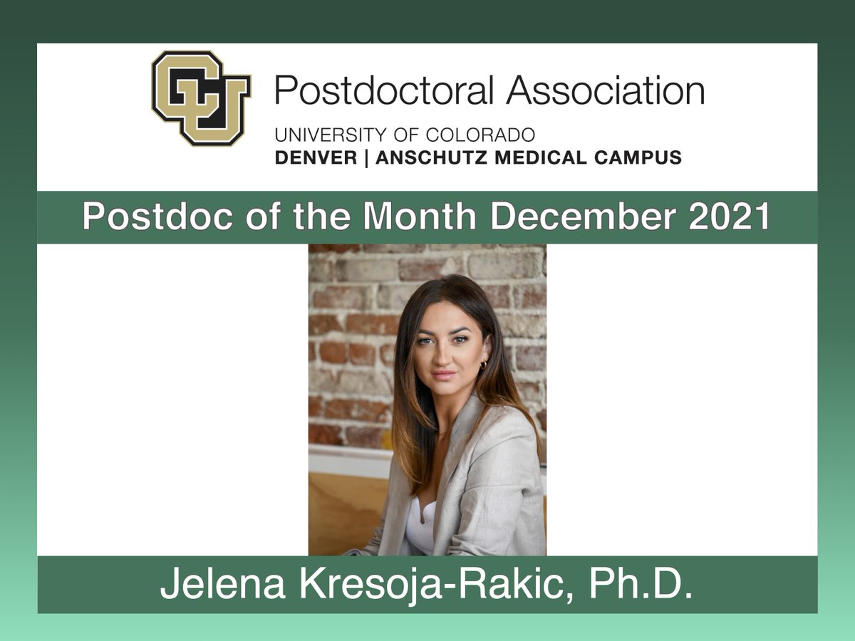 denverpostdocs's tweet image. Congratulations Dr. Jelena Kresoja @ye_le_nna on being selected as CU Denver/Anschutz Postdoc of the Month (Dec 2021). Read her short bio in the December postdoc email.
