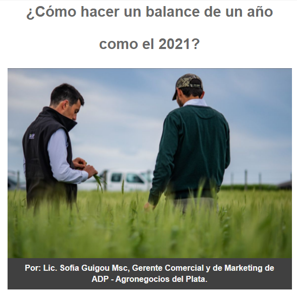 Queremos despedir nuestro último AgroRedes del 2021, con una nota de lujo realizada a nuestra Gerente Comercial <a href="/Sofia_Guigou/">Sofía Guigou</a> y además desearles a todos ¡un excelente 2022!🎄👋

¿Cómo hacer un balance de un año como el 2021? 
mailchi.mp/ac04fe3b0cf4/a…