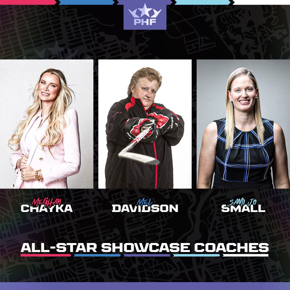 The Premier Hockey Federation today announced that Canadian Hockey leaders Meghan Chayka, Melody Davidson, and Sami Jo Small will serve as honorary coaches for the 2022 PHF All-Star Showcase on Saturday, January 29 in Toronto.

Details 👑: bit.ly/3mKv6gb