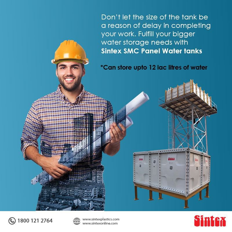 #SintexSMCPanel Tanks provide solutions to all the challenges associated with the installation of large water storage requirements. These tanks are available in different sizes, starting from 1000L and go up to 12 Lac Liters. To know more call 1800 121 2764

#SintexTanks #Sintex
