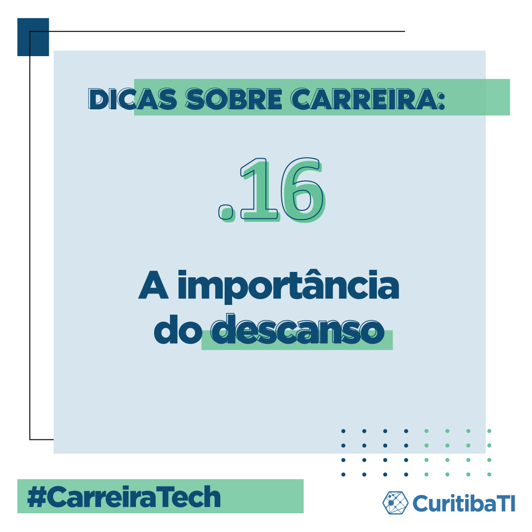 CuritibaTI's tweet photo. Chegamos no final de 2021 e não poderíamos trazer outra dica de carreira além dessa: 

‼A importância do descanso.‼

➡Para ler o post completo, acesse: https://t.co/SKATzwgF5R

E deixa aqui nos comentários as suas dicas para outras pessoas 💙 https://t.co/ZTixA9WF9x