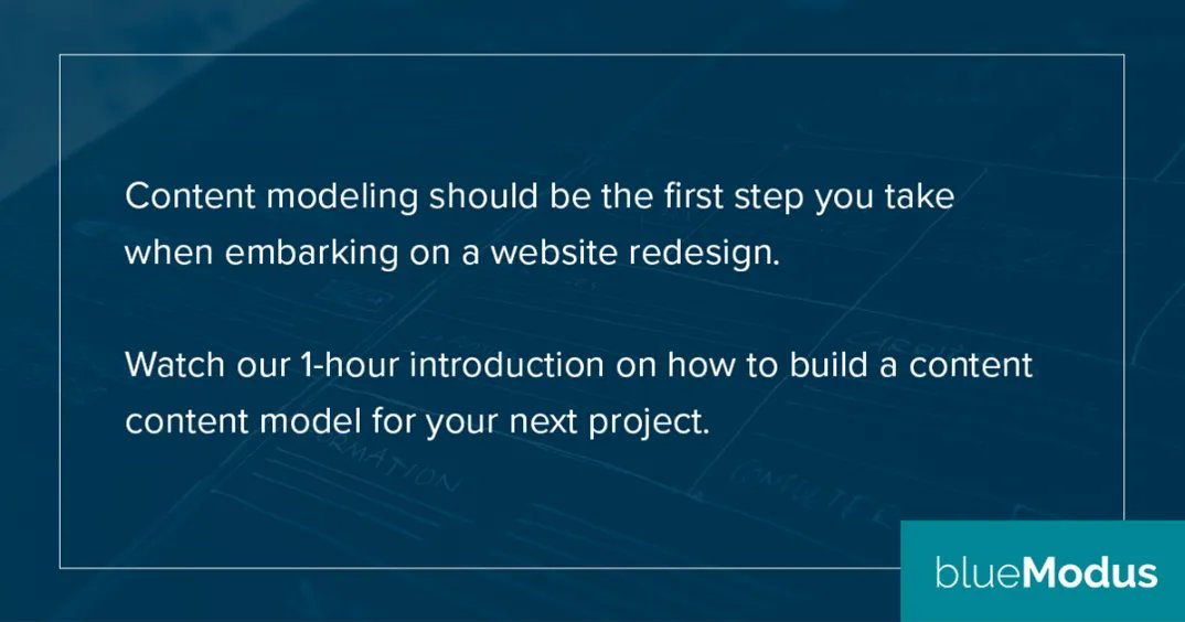 More and more, content modeling is the first step when embarking on a new digital project. Check out our 1-hour introduction to content modeling where we outline how to build a content model for your next project: info.bluemodus.com/resources/cont…