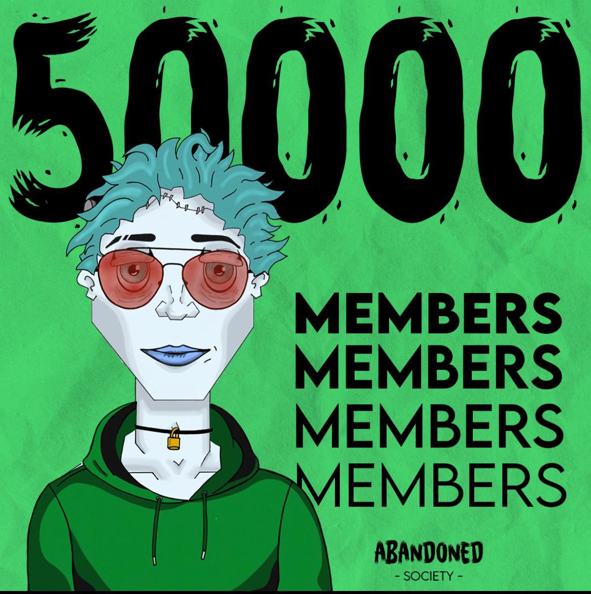We just hit 50k members in the discord 💯💯

We are having an AMA at 4pm est today and giving away 5 whitelist spots 🙏

Rt &amp; like to enter

Turn 🔔 for more whitelist giveaways too 

Join discord for winners:
discord.gg/abandonedsocie…

#OpenSeaNTF #nfts