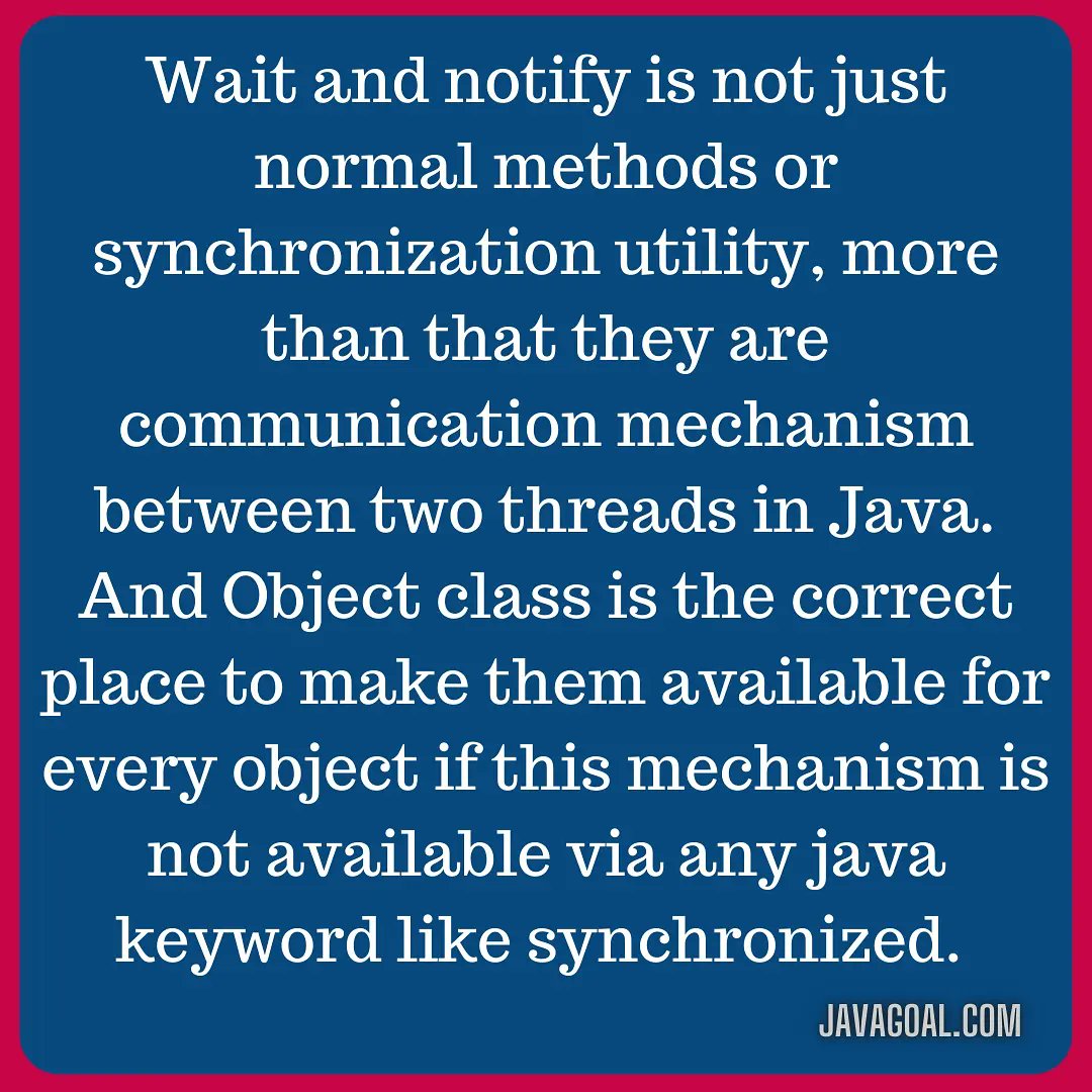 GoalJava's tweet image. Want to read it in detail then click on link:javagoal.com/notify-method-…
#javadeveloper
#android
#javacode
#codinglife
#Coding
#devcommunity
#CodeNewbie
#CodeNewbies
#WomenWhoCode