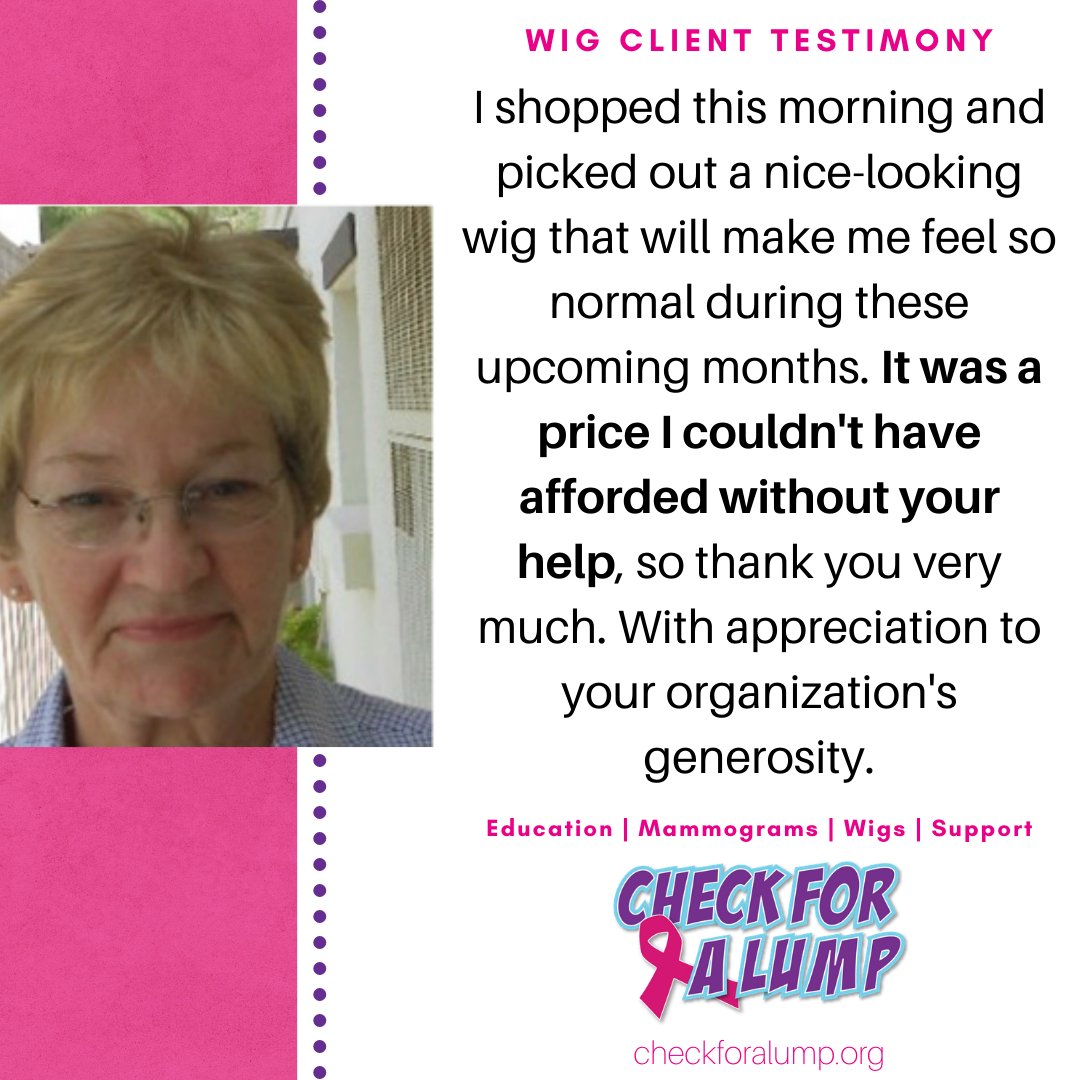 Since inception, we have been able to provide over 1,800 FREE wigs to women who are going through chemotherapy due to breast cancer! If you would like to help give a warrior dignity and normalcy, please visit checkforalump.org to donate. #FREEWigProgram #checkforalump