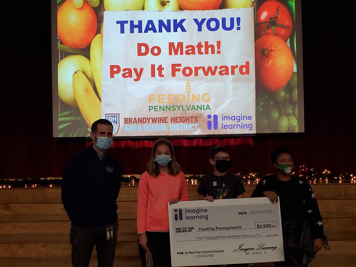 ImagineLearning's tweet photo. Last fall, hardworking #ImagineMath students donated 12.5 million THINK points as part of #DoMathPayItForward. Their donation to Feeding Pennsylvania totaled $2500! This year, we celebrate @district_BHASD who had a top donating school in the state. 👏 https://t.co/ZkO3cXnxYR
