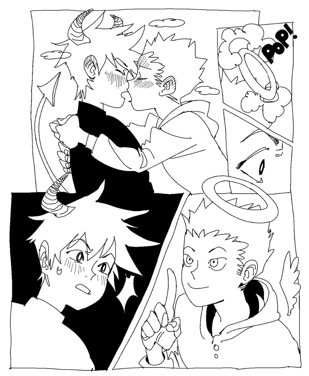 "angel in disguise fools a demon" was as close to the prompt as i remember😇 