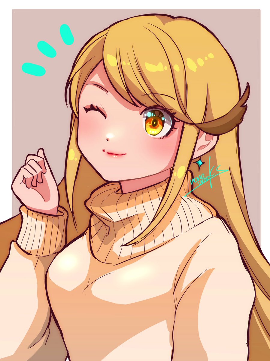 mythra (xenoblade) 1girl blonde hair long hair yellow eyes solo sweater swept bangs  illustration images