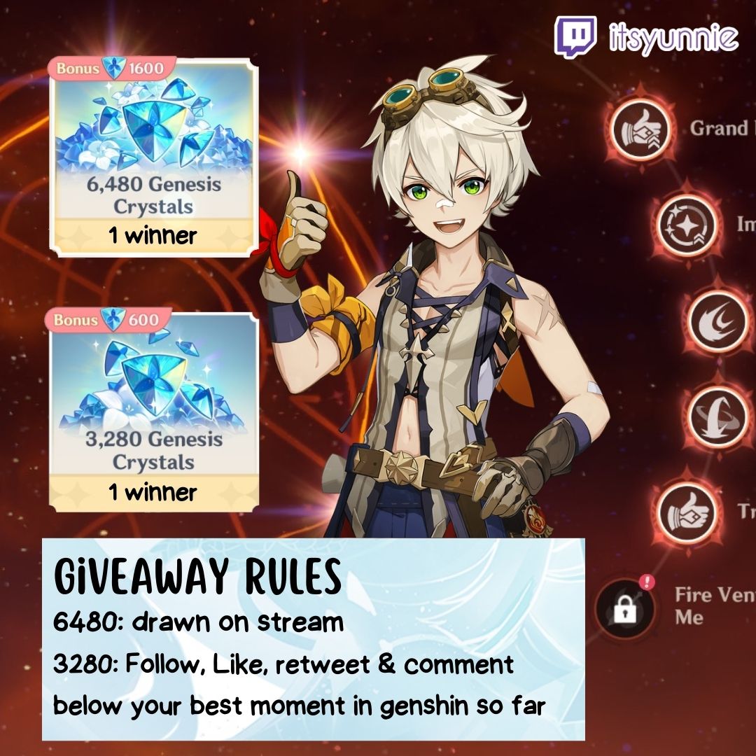 itsyunniee's tweet photo. Time to end 2021 with a BANG time to c6 my Bennett on my main acc 👁️👄👁️👌
also
🎉🎉Giveaway🎉🎉
2 winners
6480 Twitch GA - drawn on stream
3280 Twitter GA

https://t.co/51ryosyHUE
#genshintwt https://t.co/IQuUJt2IPz