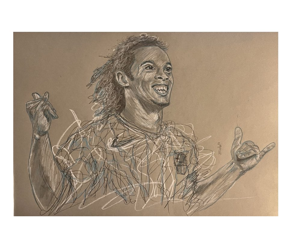 IMicello's tweet photo. Petit dessin du jour… le célèbre Ronaldinho ⚽️ #ivanmicello #micelloart #portrait #calcio #football https://t.co/zY29cc6PDT
