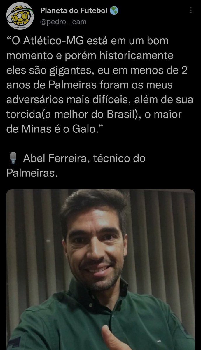 pedro__cam's tweet photo. Observação venho aqui avisar que o meu  tweet sobre o Abel Ferreira que falava do galo nn passava de um bait ou brincadeira ok? Não é oficial, admiro mto o perfil oficial deles https://t.co/FYylr1i4Pj