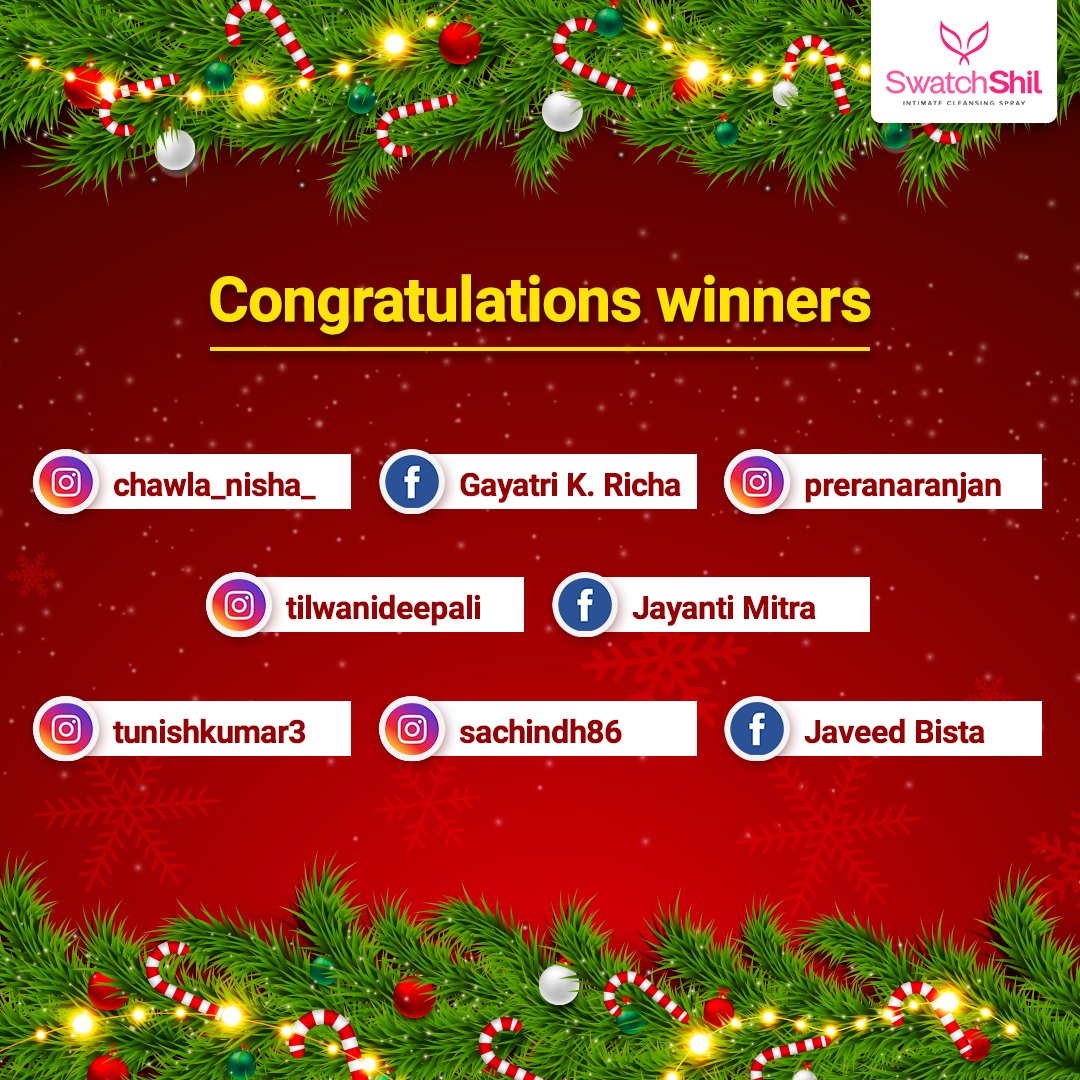 swatchshil's tweet photo. Heartiest congratulations to the winners of our Spin The Wheel Contest!
To claim your prizes, please drop us a message in our inbox. 
Follow our page and keep an eye on our page for more such contests.
Happy Holidays!
#Contest #ContestPost  #ContestWinners  #WinnerAnnouncement https://t.co/CvDB8ty8Im