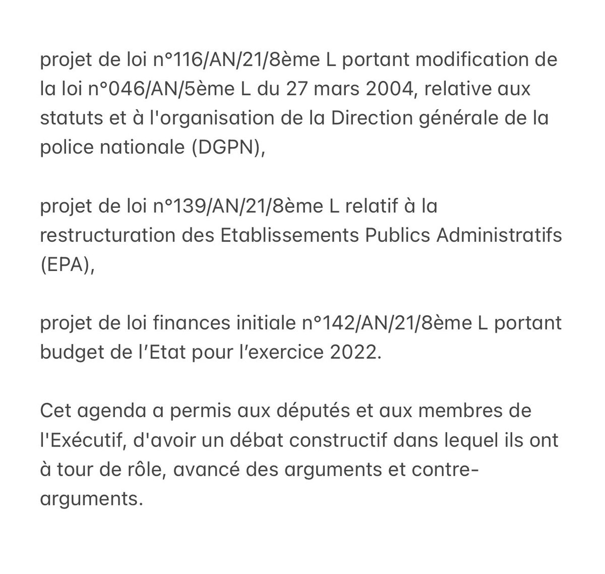 ANDjibouti's tweet photo. Séance plénière #ANDJ
Présidée par @medalihed , président de l'institution et avec la participation du Premier ministre, des parlementaires et des membres du Gouvernement.
L'objet de la séance portait, examen et adoption des dispositions suivantes : https://t.co/VEGiiqdFer