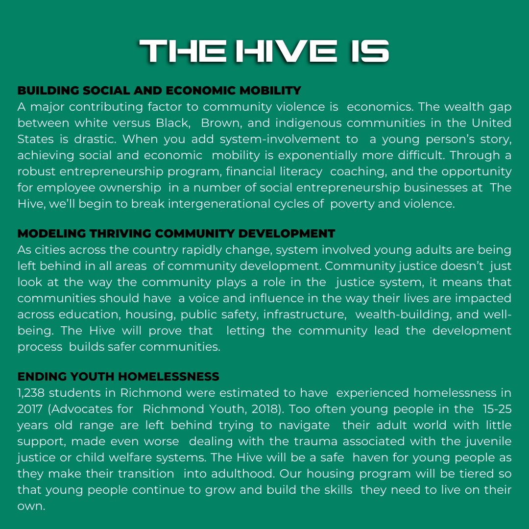 TheHiveMovement's tweet photo. One of our core values is COLLECTIVE LIBERATION. Still looking for something good to invest in? How about investing in the futures for a free, just, and healthy life for our young people. There is still time to generously support The Hive. Please say you will be one 🐝
🔗 in bio https://t.co/Gomi6knDgo