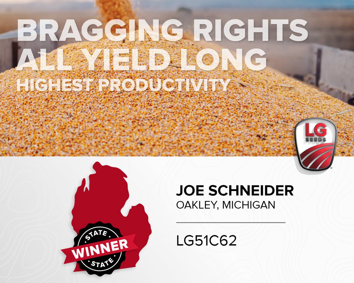 LGSeeds's tweet photo. The winner of the LG Seeds Max Your Mix Yield Contest for the state of Michigan is Joe Schneider from Oakley. Joe won both the Yield and Productivity categories. Winners in our inaugural contest pushed both yields and profit. Congratulations Joe! https://t.co/UNg0OB7QX0
