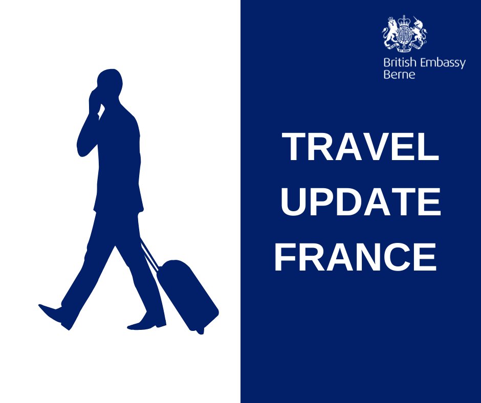 UKEmbassyBerne's tweet photo. 📢As of 29. December, UK nationals travelling from the UK and who are not resident in France, will not be permitted to transit France unless they are travelling by air. Please check with your carrier before you travel. 

Updates can be found here ➡️ https://t.co/j4N56MpaQC https://t.co/OC6rtYO3dC