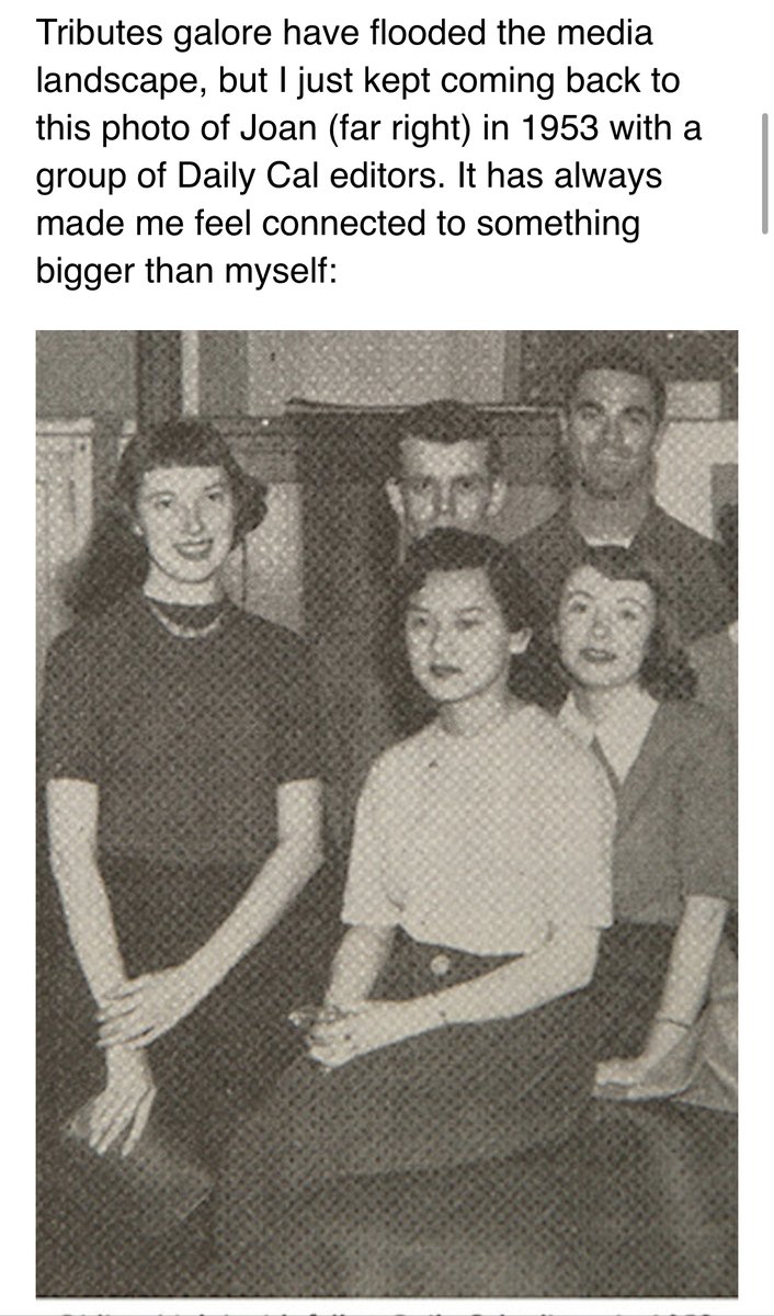 Grant_Marek's tweet photo. GOOD MORNING @dailycal ALUMS: The final Alumni Newsletter of 2021 ends the year on a somber note, lamenting the passing of Daily Cal alum Joan Didion (far right in the photo below), while also celebrating so many women who followed in her footsteps.

A mini 🧵 of what's inside 👇 https://t.co/JJLGxNTCI0