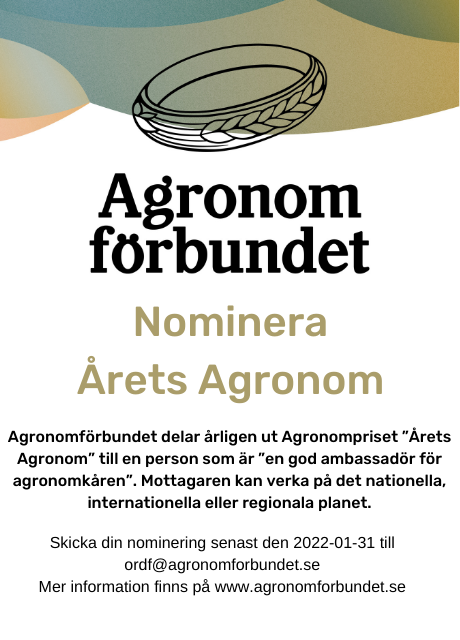 Det är dags att nominera den du tycker ska utses till Årets Agronom 2022!