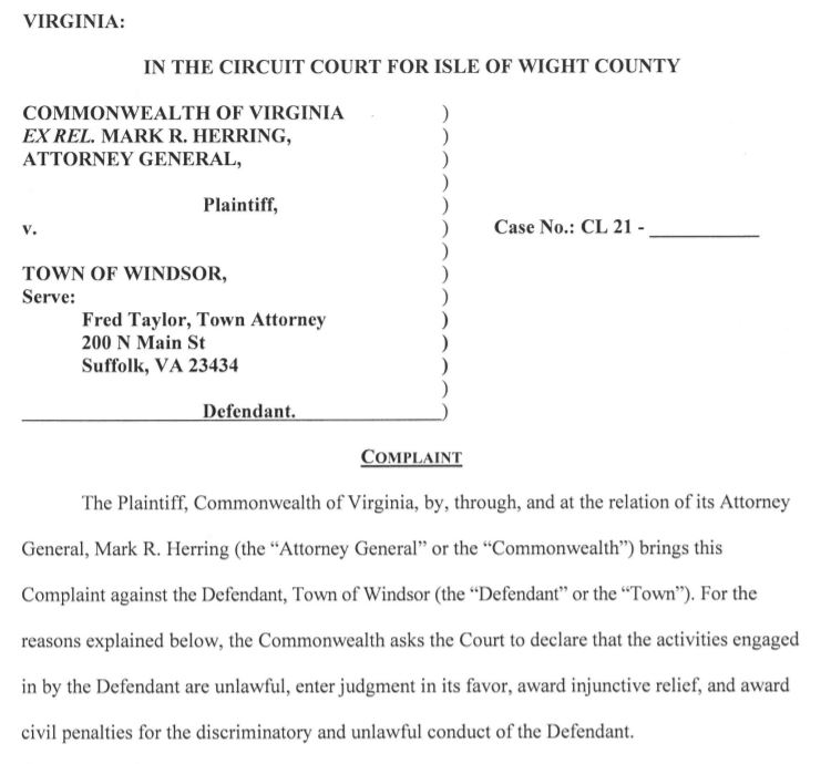 BREAKING: We filed 1st pattern/practice suit against a Va. law enforcement agency to stop discrimination &amp; unconstitutional policing. Suit is against Town of Windsor, whose arrest of Lt. Nazario was captured on video. Our investigation uncovered big racial disparities &amp; problems.