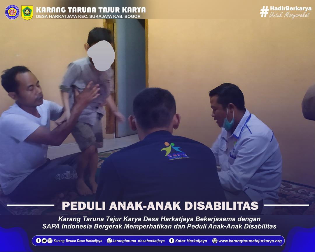 PEDULI ANAK-ANAK DISABILITAS
Karang Taruna Tajur Karya Desa Harkatjaya Kec. Sukajaya Kab. Bogor bekerjasama dengan SAPA Indonesia bergerak memperhatikan &amp; peduli terhadap anak-anak yang disabilitas