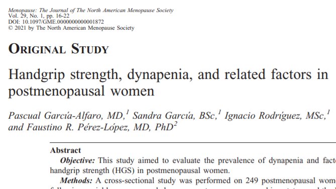doctorneyro's tweet photo. #HGS #handgripstrength was associated with #age at #menopause, #bonemineraldensity, and #adiposity.
Age nd adipsity were significantly asscitd with a higher risk of #dynapenia, whereas #women with higher
#femoralneck #Tscore were less likely to have it.
https://t.co/d7bKRvdARh https://t.co/LrVu5fQ2Ot