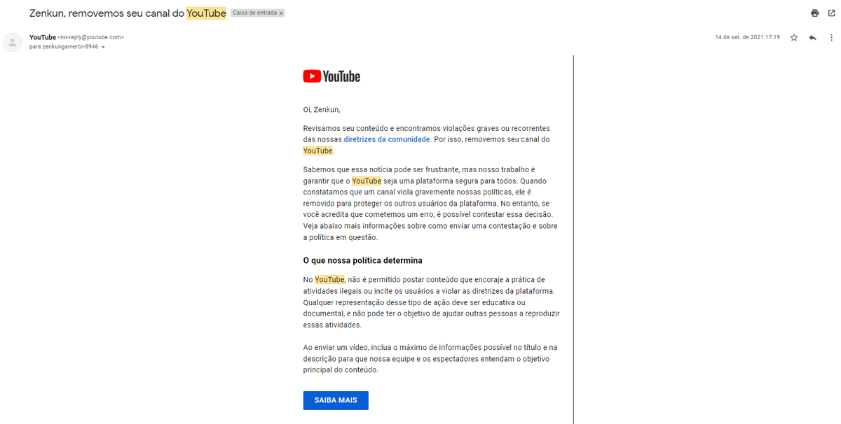 ZENKUNGAMER's tweet photo. @TeamYouTube Há um tempo, meu canal com 101 mil insritos foi invadido e hackeado, obtive ajuda e consegui recuperar. Porém, o hacker subiu uma live fraudulenta, que ocasionou na exclusão do meu canal. Já entrei contestei, mas o Youtube não me retorna desde setembro. Me ajudem? https://t.co/8Egcb4QkwW