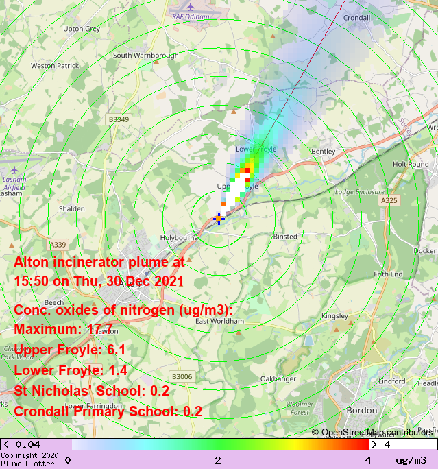 plumeplotter's tweet photo. Latest Alton incinerator plume plot, 15:50 30/12/21 #UpperFroyle #LowerFroyle #Well https://t.co/VMzYTwGnPN https://t.co/Uo0eyhczkK