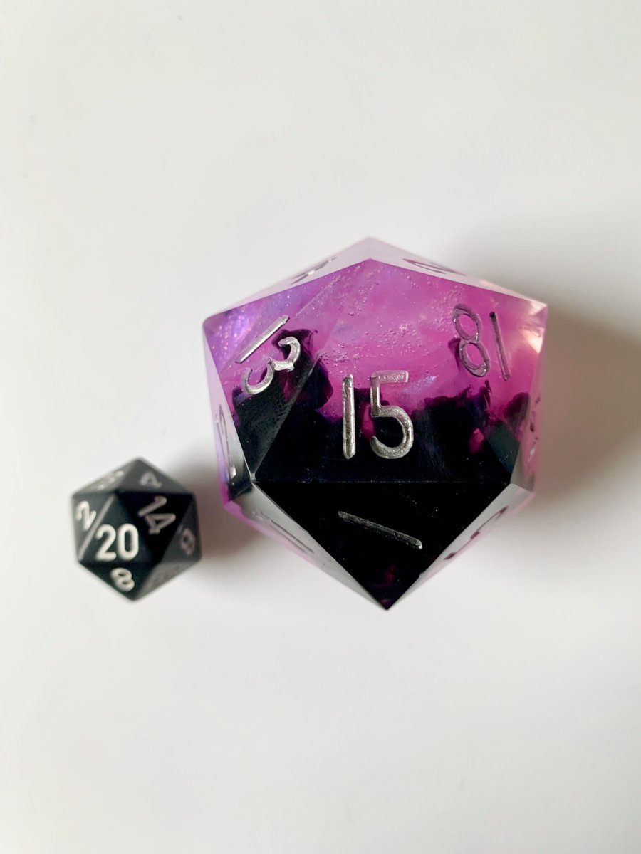 I need to find this #dice a new home. This is a 50mm (~ 2in) d20. It is one-of-a-kind and could be yours! Shards of pink crystal shattered to release a dark essence #dnd #pathfinder #starfinder #TTRPGs #ttrpgfamily #dnd5e 

To enter the giveaway
❤️ Like &amp;
➡️ Follow &amp;
🔃 Retweet