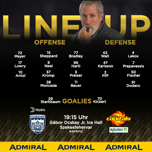 viennacapitals's tweet photo. Unser Line-Up im letzten Spiel des Jahres! 👊
🏒 @betathomeICE
🆚 @FehervarAV19
🥅 2️⃣9️⃣ Starkbaum
❌ Hackl, Sutter (Week2Week), Artner, Maxa (Day2Day), Stéen, Pohl, Pallierer, Posch, Ploner (alle Farmteam), Böhm (🇦🇹 U20)
💻 𝗦𝗧𝗥𝗘𝗔𝗠: https://t.co/nD3YIXblWT
#AVSVIC https://t.co/G1XFypuxrF