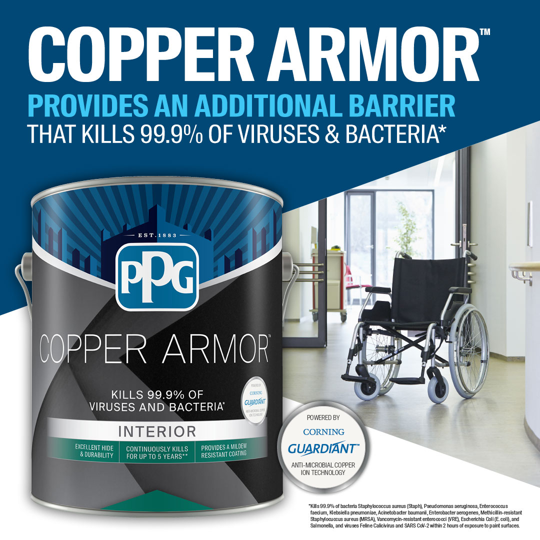 PPG's tweet photo. Earlier this fall, PPG Copper Armor™ received national EPA registration for this innovative interior coating. We’ve made progress as we work to register Copper Armor in all 50 states. Visit our website for the latest information about PPG Copper Armor. https://t.co/JntnEOdTgG https://t.co/JicqtEroy6