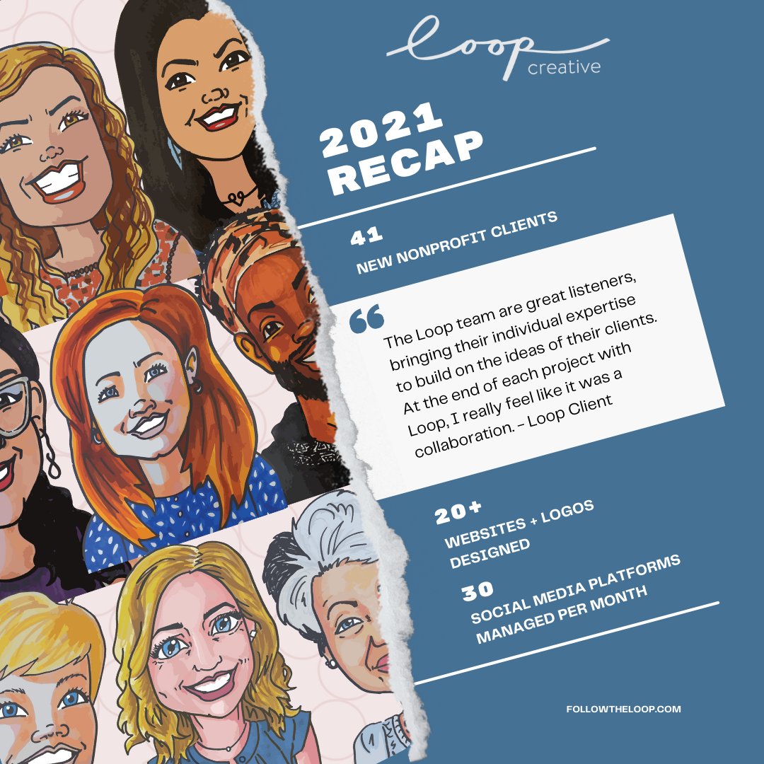 We were busy Loopsters in 2021! Not only were we able to navigate some of the challenges that 2021 brought us and our community, but we met all of our goals, welcomed more Loopsters to the team, and continued to support and grow our nonprofit client's missions. Cheers to 2022!