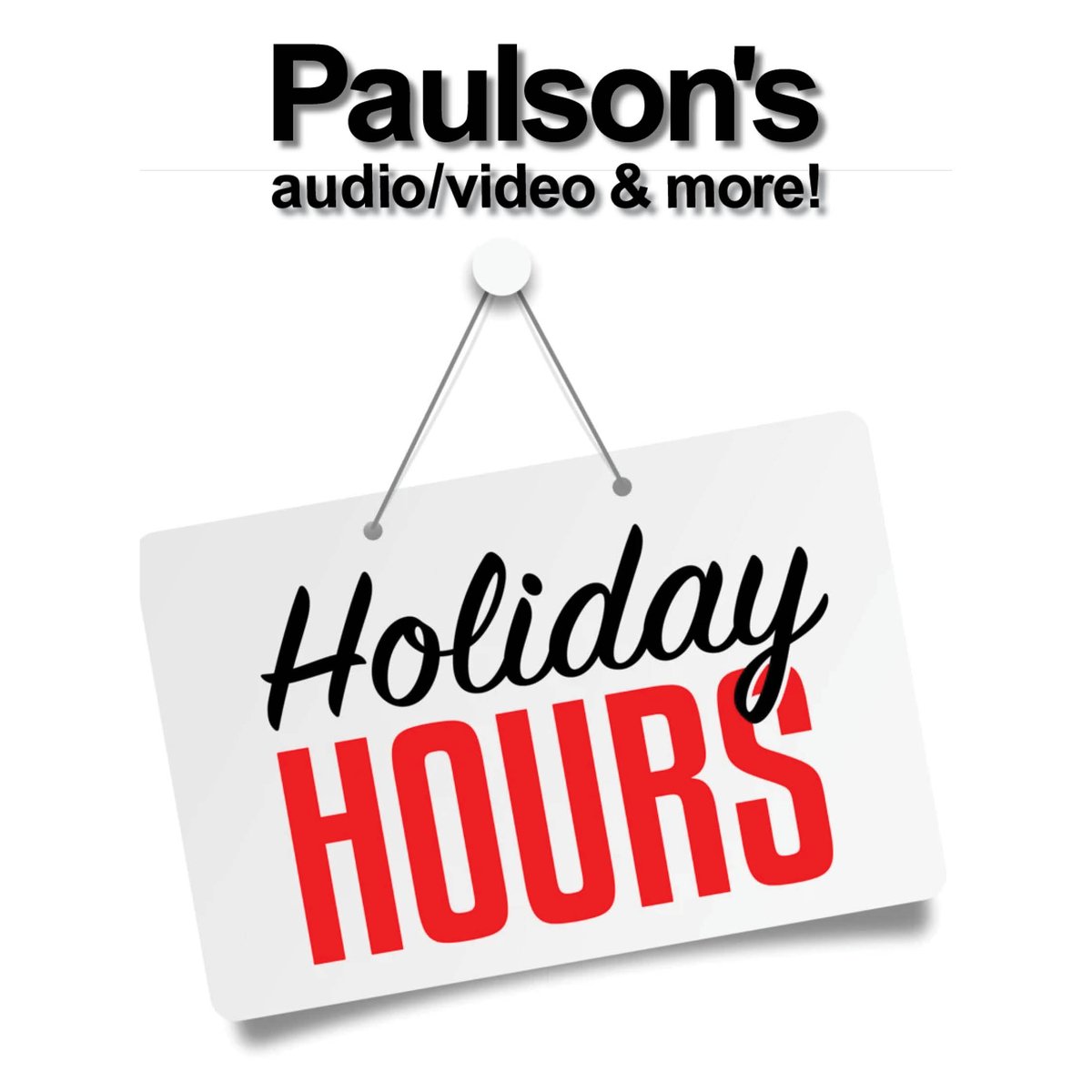 PaulsonsAV's tweet photo. Please note our holiday hours this week:
Friday, Dec. 31 - open 10am-5pm (regular hours)
Saturday, Jan. 1 - CLOSED https://t.co/z2JXQUxydm