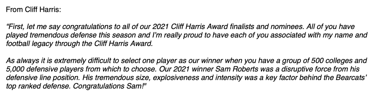 CLIFF HARRIS AWARD tweet media