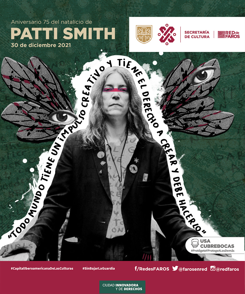 No podíamos terminar 2021 sin celebrar la vida, la música y la poesía de la gran Patti Smith, que abraza corazones y nos invita a la creación: 

«Para mí el punk rock es la libertad, libertad para tener éxito, la libertad de ser quien eres». 🤟🏾✨