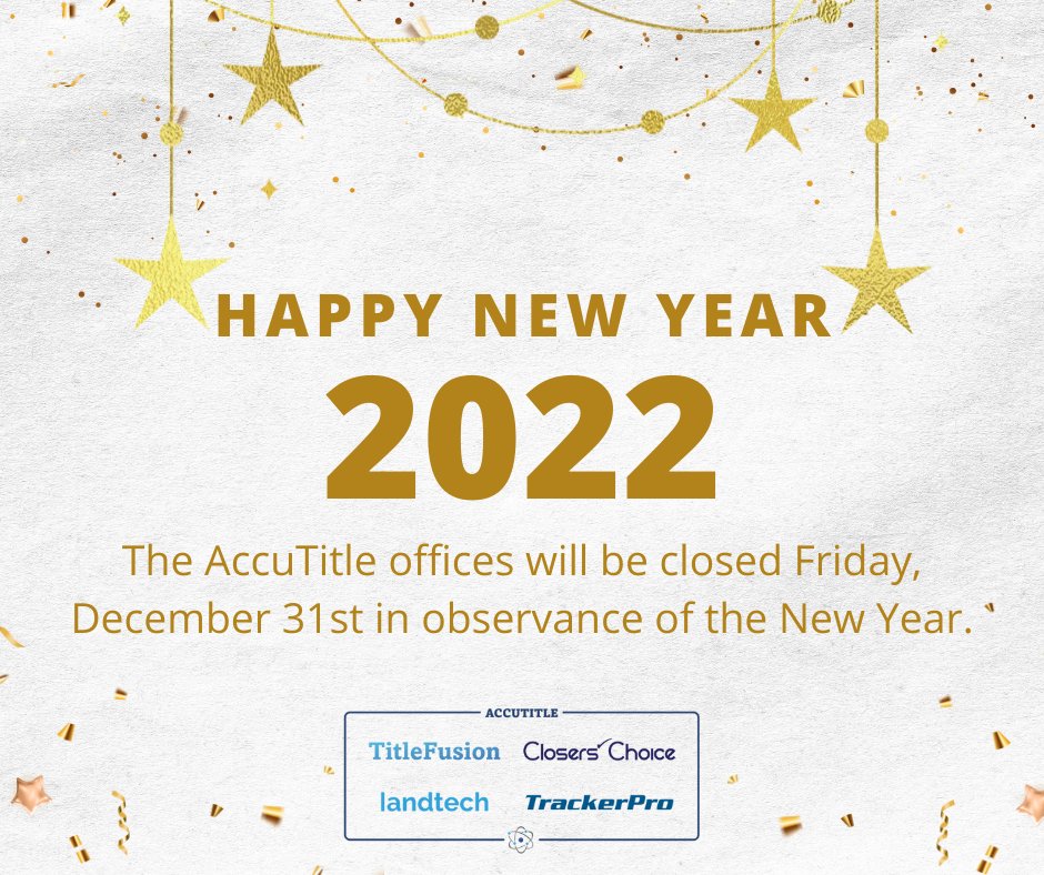 golandtech's tweet photo. The AccuTitle offices will be closed Friday, December 31st in observance of the holiday. Happy New Year everyone!

#Landtech #PoweredByAccuTitle #TitleManagementPlatform #HappyNewYear https://t.co/sjLpmLcVt6