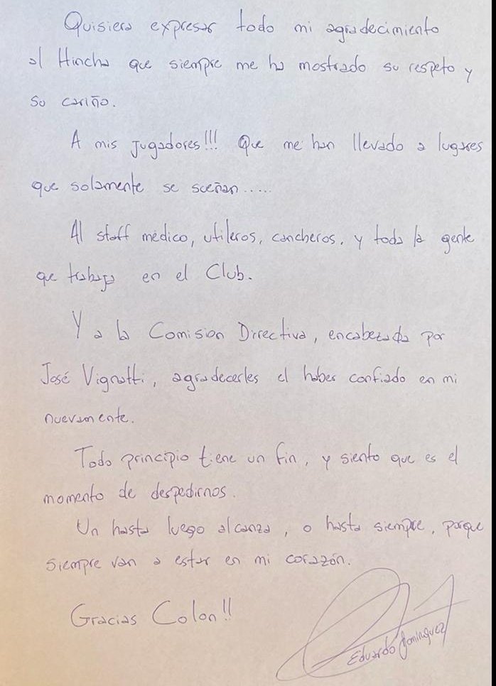 #Colón La despedida OFICIAL de Eduardo Dominguez