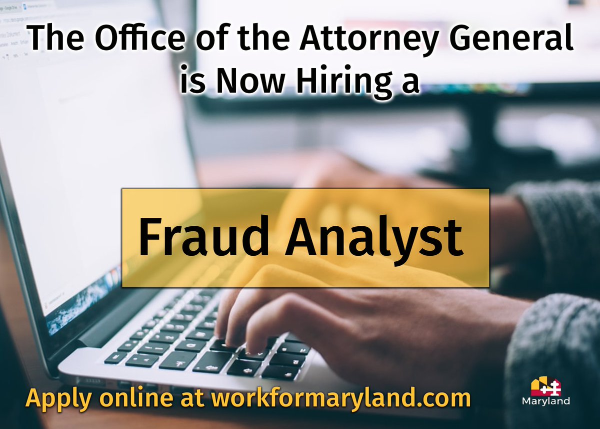 Marylandgovjobs's tweet photo. The Office of the Attorney General is Hiring a Fraud Analyst to conduct confidential criminal and civil investigations of fraud by health care providers receiving Medicaid funds.
Apply here: https://t.co/rau6JzZbSr
More info: https://t.co/0YRleH714r
#MDStateJobs #FraudAnalyst https://t.co/75qSIuGFQh