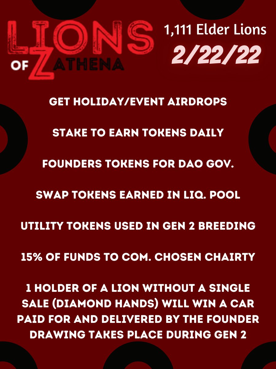 LIONSofZATHENA's tweet photo. Genesis Lions are available now!
https://t.co/DhAR3bd9Pl

Airdrops have started, next incoming drop for holders/OG's NYE.

1,111 Limited Gen 1 Elder Lions coming 2/22/22

Follow and join discord to be in the know.
https://t.co/KYCsTKYH9P https://t.co/XplpX2DqFQ