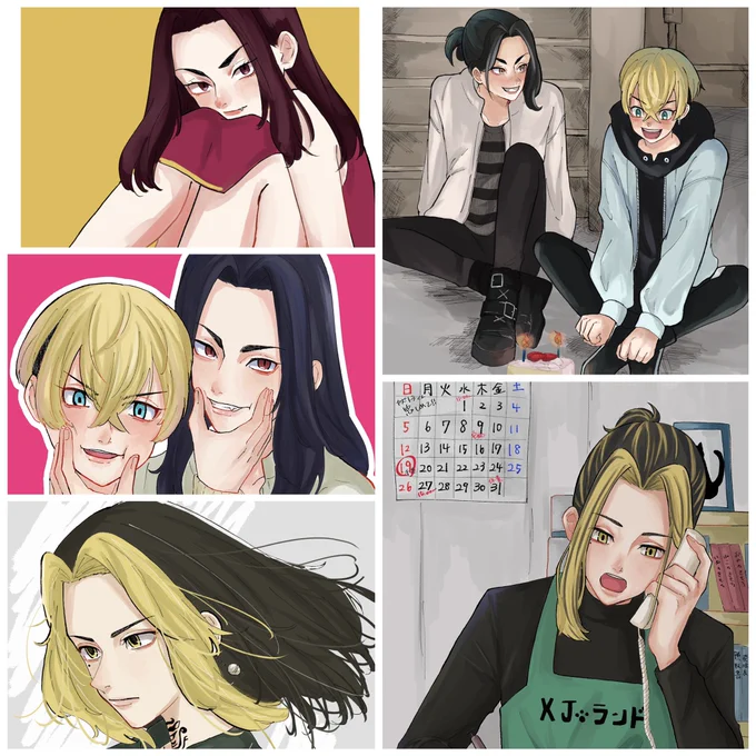 #今月描いた絵を晒そう 
年賀状に勤しんでたので5枚🥺あとはポイピク✊ 