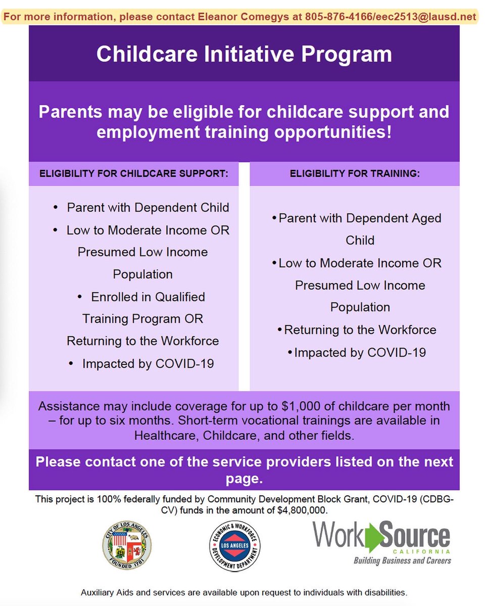The_SOH_LA's tweet photo. Childcare support and employment training opportunities! 

#CA #LA #LosAngeles #ChildCare #CareerTraining #WorkSource #Employment #FamilySupport https://t.co/lT39WX2V5Q