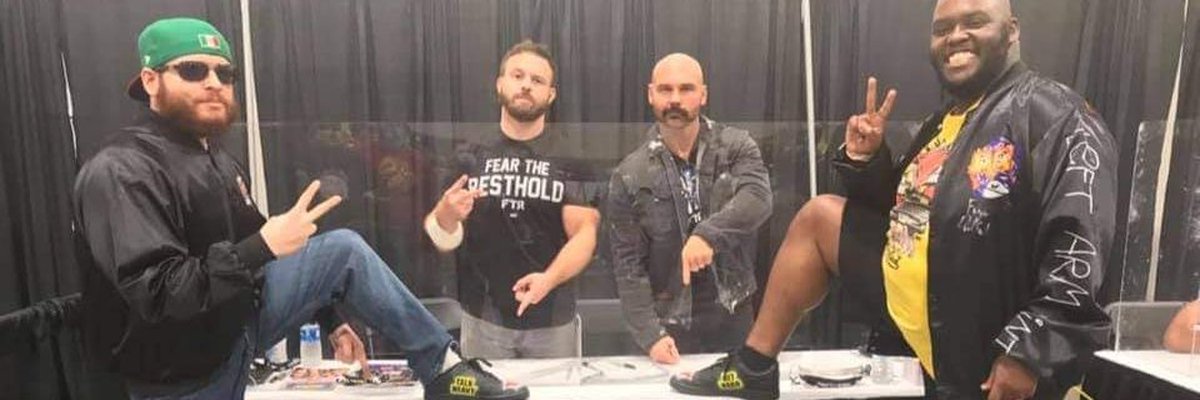 floydjohnsonjr's tweet photo. Looks like everybody is posting their favorite picture from 2021. I had a lot of great ones, but none better than when me and @LuchaProfessor got this pic with the #GTOAT @DaxFTR and @CashWheelerFTR. #FTR #TopGuys #TalkHeavy #HitHard https://t.co/BM0hMCO846