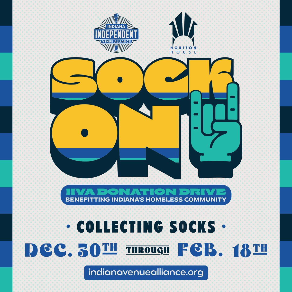 BCMusicCenter's tweet photo. We are proud to partner with @invenuealliance for their 2nd annual #SockOn Drive. You can bring your sock donations to BCMC!
#SockOndrive #Indianaindependentvenuealliance #Homelesshoosiers #indianavenues #sockdrive #IIVA #indianavenuealliance #horizonhouse https://t.co/bYPZCelBUm