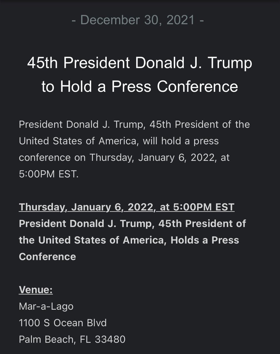 AndrewSolender's tweet image. Trump announces his Jan. 6 press conference –&amp;gt;
