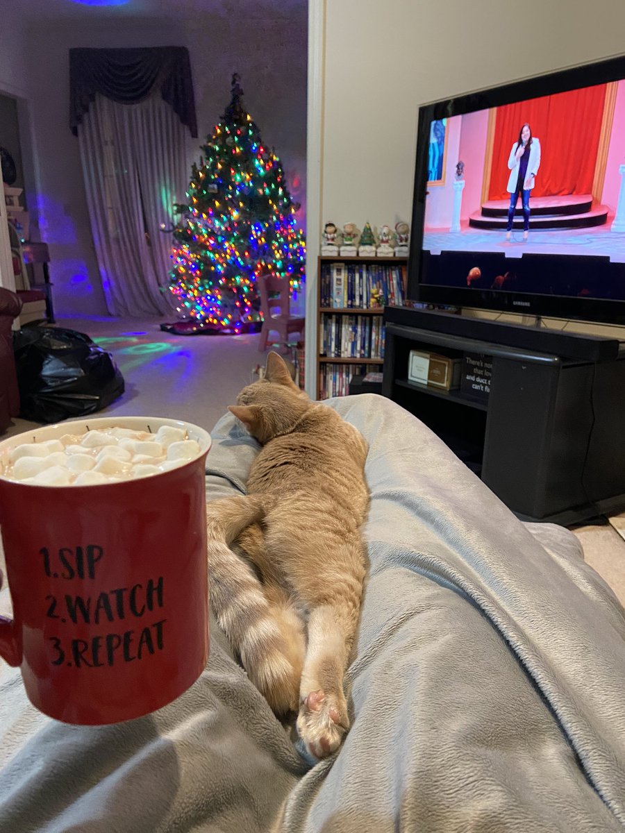 KatiePecora's tweet photo. #kittycuddles #hotchocolate #marshmallows @hbomax @hacomedyfest #lastyearedition #myfridaynight #HappyNewYear https://t.co/NsEjf2LXXb